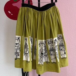 Mary Blair Pin Up Green VINTAGE STYLE Circle Full Skirt Size L